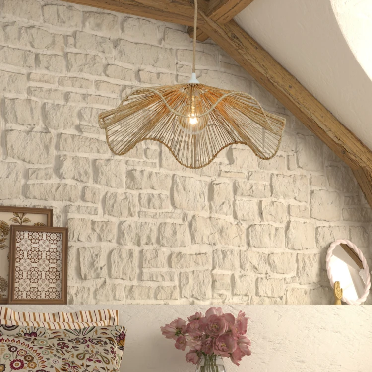 Abat-jour en jute tressée forme ondulée