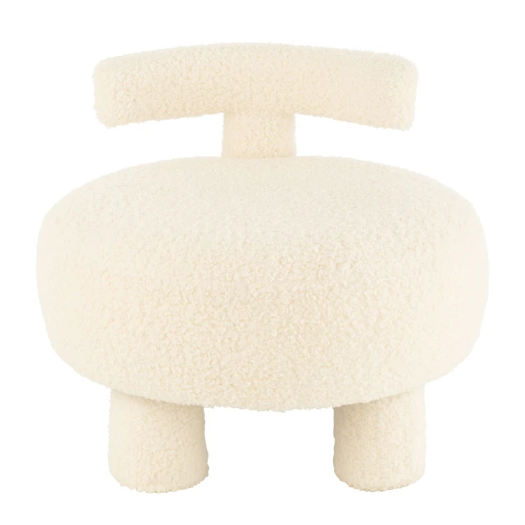 Pouf rond avec dossier en tissu bouclette