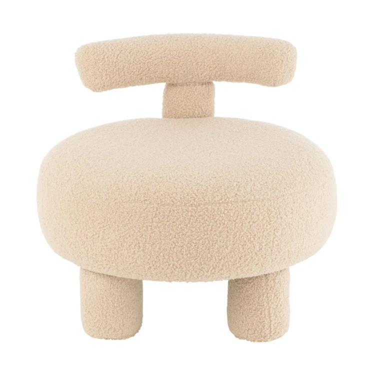 Pouf rond avec dossier en tissu bouclette