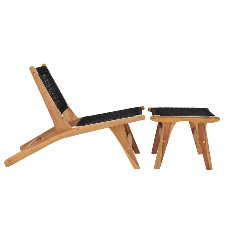 Liegestuhl mit Fußhocker aus Teakholz