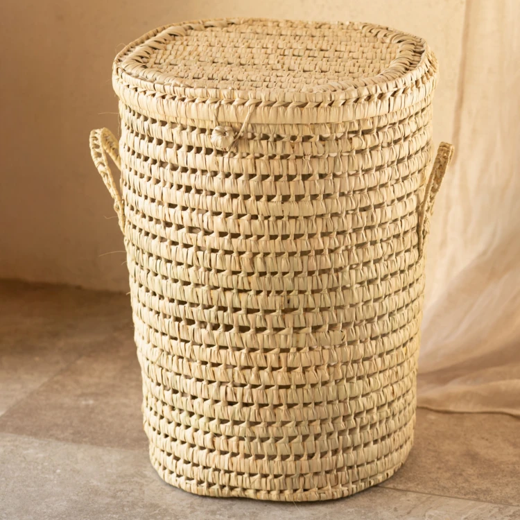 Cesta de ropa redonda con diseño de palma