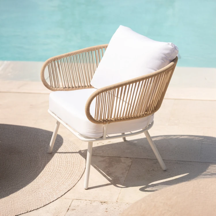 SET DE 3 CHAISES POA FER/ROTIN BLANC