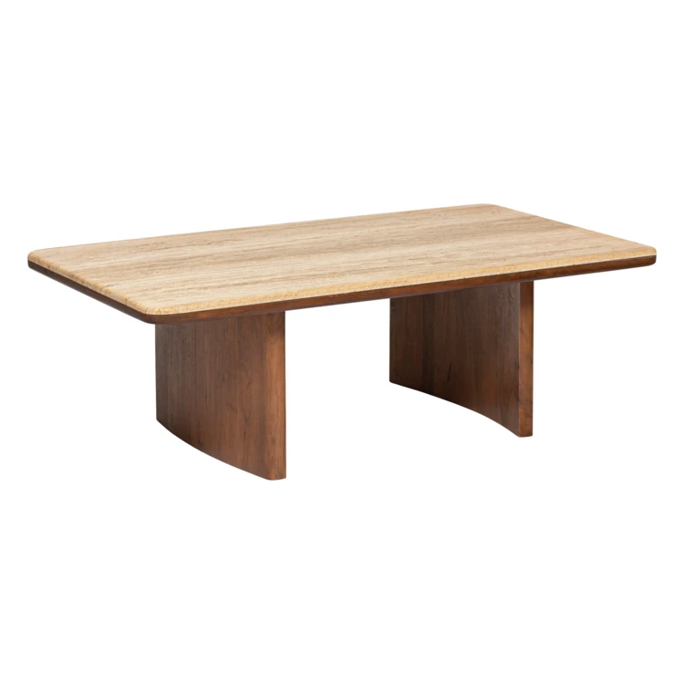 Mesa de centro de travertino con tapa rectangular