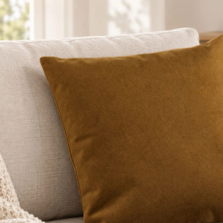 Coussin velours effet peau de pêche