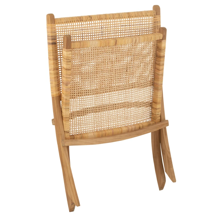 Silla plegable de madera de teca y ratán