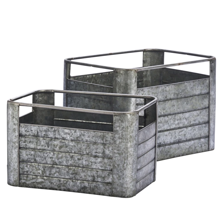 Lot de 2 caisses de rangement en fer galvanisé