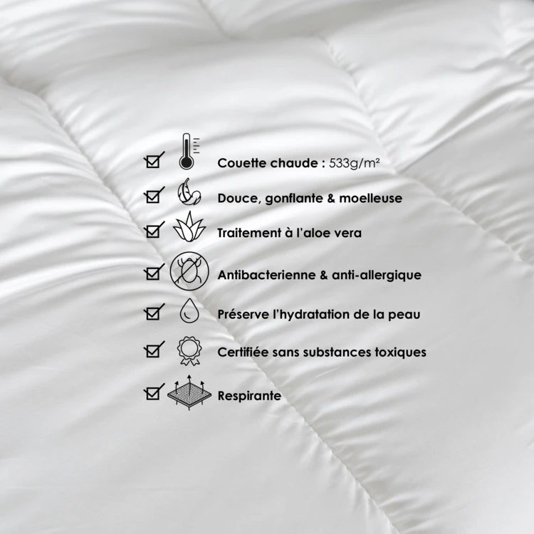 Lot couette chaude premium anti-acariens  + 1 oreiller respirant