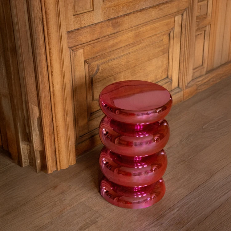 TABOURET BRILLANT ROND MÉTAL ORANGE FLUO