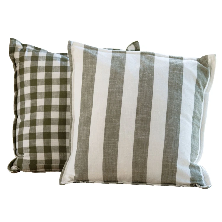 Housse de coussin 100% coton rayures et vichy LOURMARIN