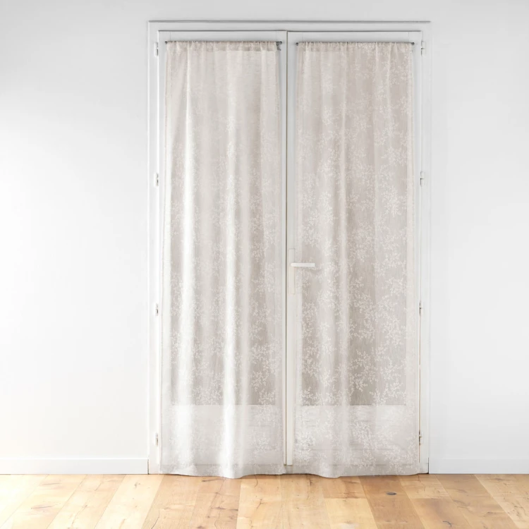 Paire de voilages passe-tringle en voile tissé motif feuillage