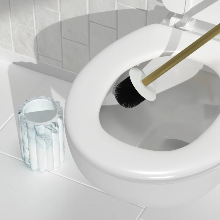 Brosse WC effet marbre avec manche doré