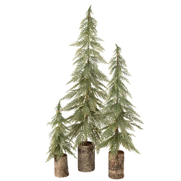 Sapin de Noël enneigé avec socle en bois