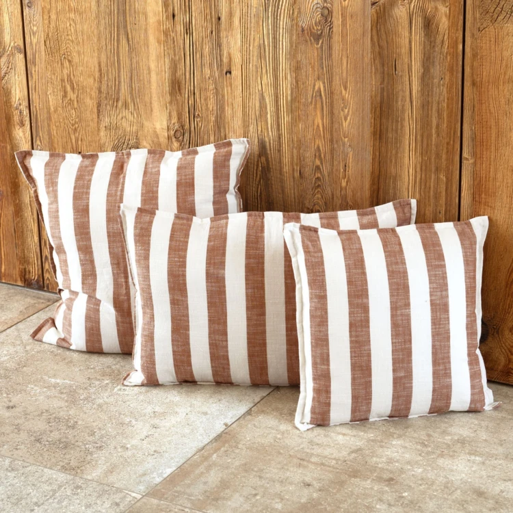 Housse de coussin recto-verso 100% coton rayures et vichy LOURMARIN