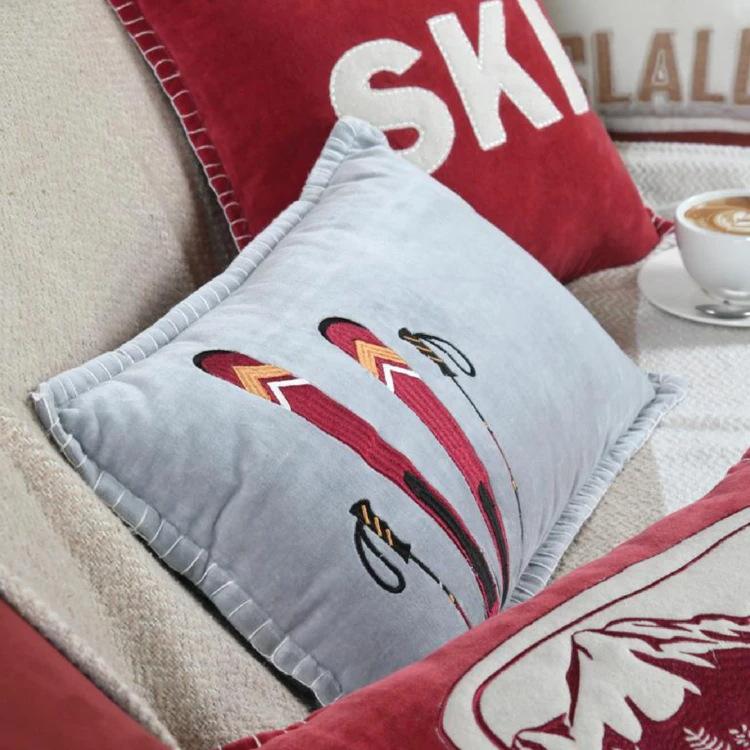 Coussin rectangulaire ski en velours