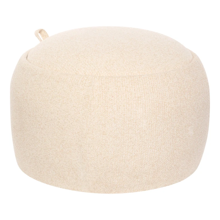 Runder Sitzhocker mit Stauraum aus Holz mit Bouclé-Bezug
