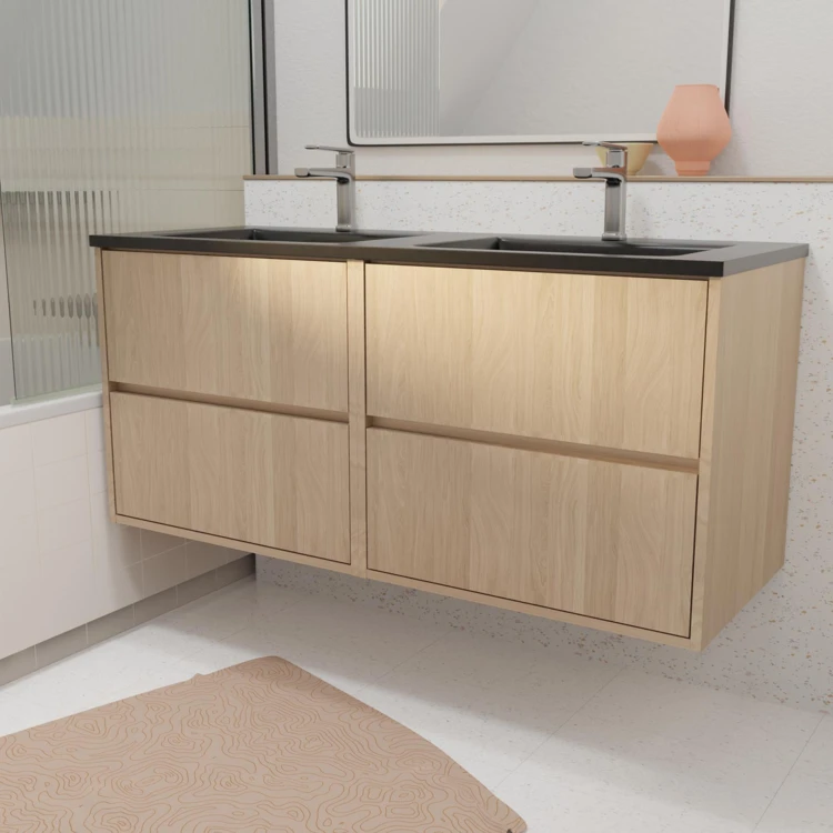 Meuble de salle de bains suspendu double vasque avec 4 tiroirs