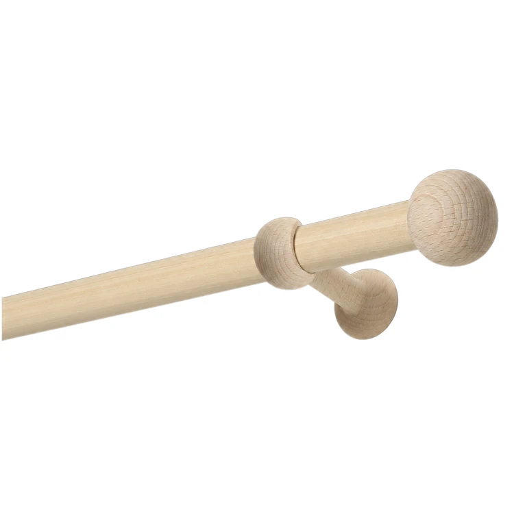Kit tringle à rideaux en bois hêtre D28 mm