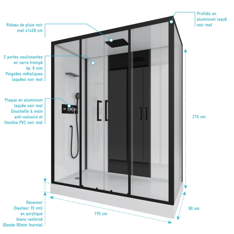 Cabine de douche LOFT à receveur haut