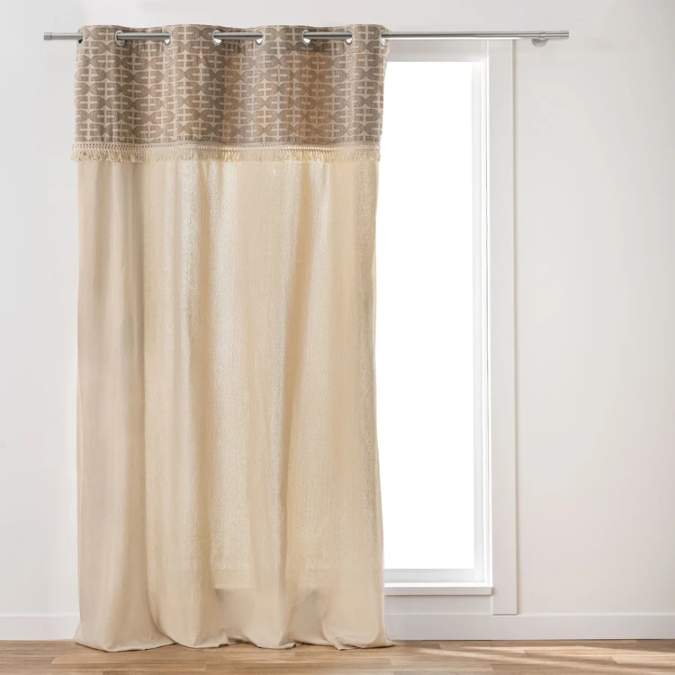 Rideau tamisant à œillets en polycoton avec jacquard et franges