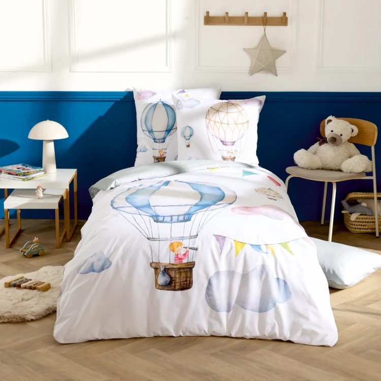 Taie d’oreiller enfant percale de coton montgolfière
