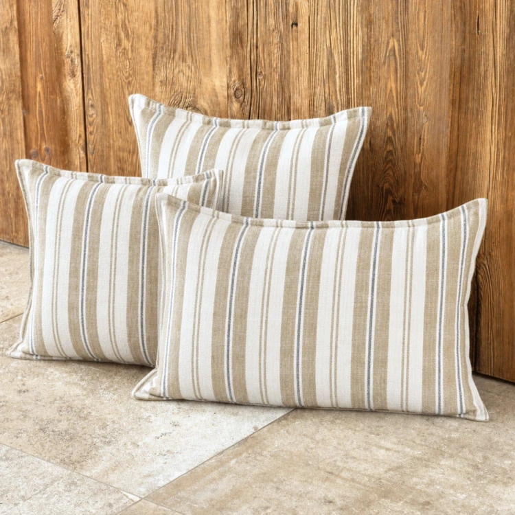 Housse de coussin  recto-verso 100% coton rayures tapissier LOURMARIN