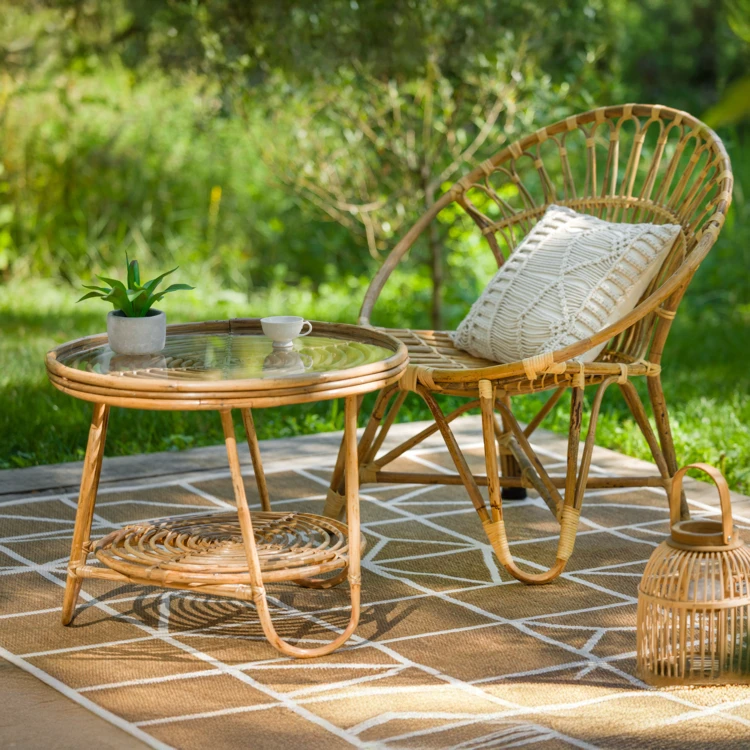 Sillón de jardín redondo de ratán tejido