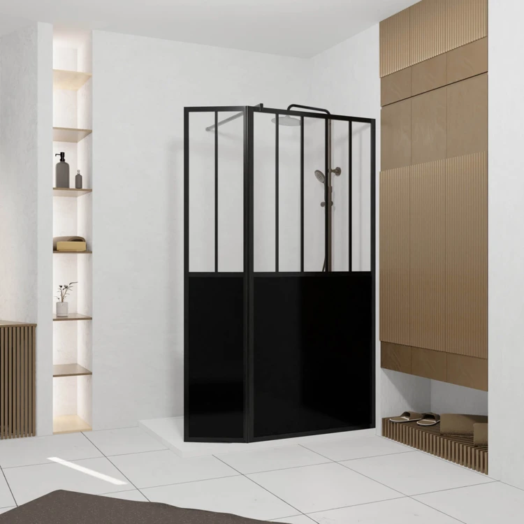 Paroi de douche verrière avec volet pivotant en verre trempé 5 mm