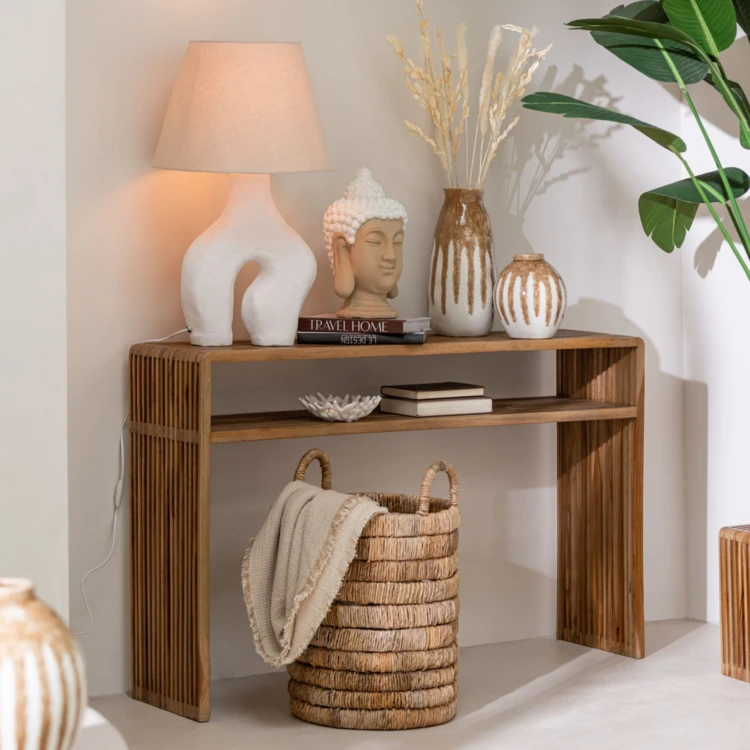 Meuble console avec étagère gigogne en teck lot de 2