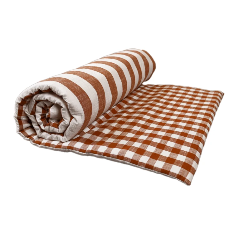 Omkeerbaar dekbed van gevlamd katoen met strepen en ruitjes LOURMARIN