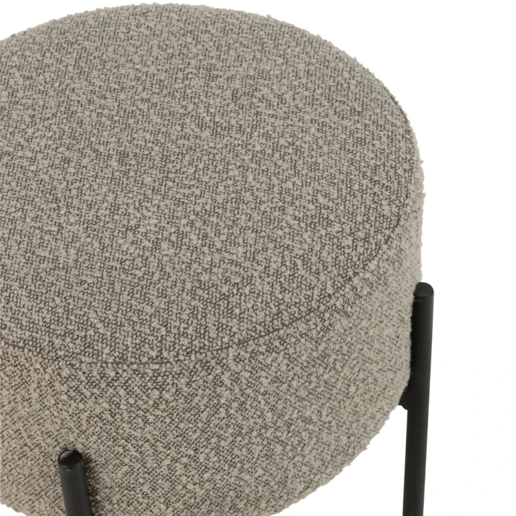 Taburete redondo pequeño de madera y tejido bouclé