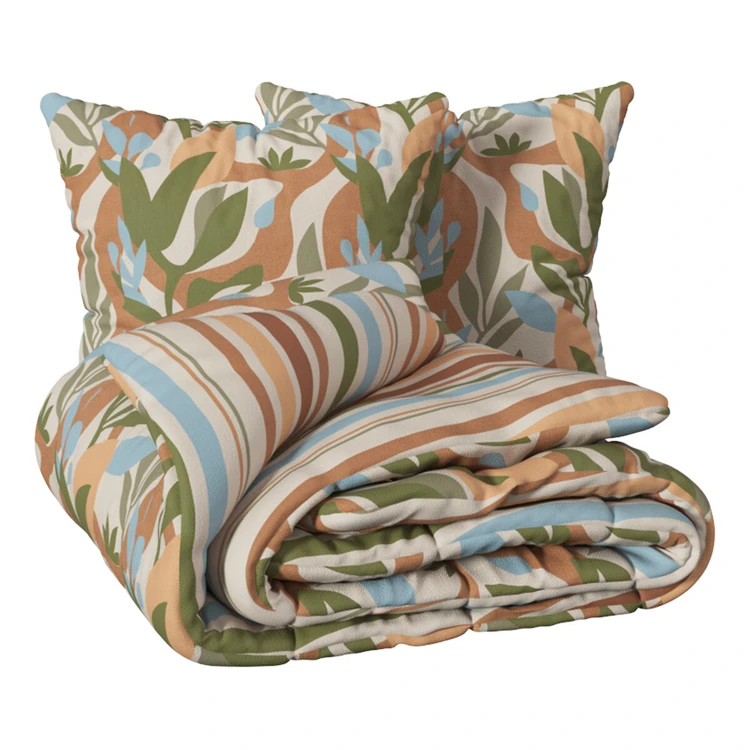 Conjunto de cama de 3 peças em algodão reversível com motivos florais
