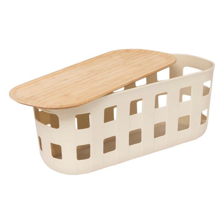 Panier de rangement avec couvercle en bambou