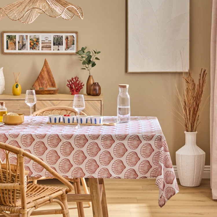 Nappe rectangle anti tache imprimée coquillage