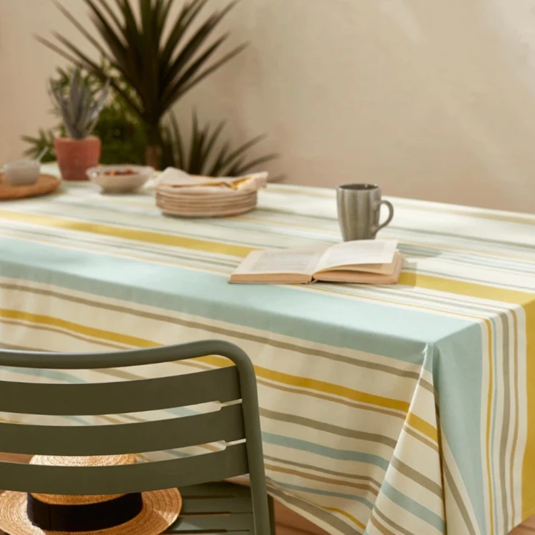 Nappe rectangulaire coton enduit rayures basque