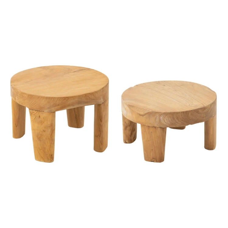 Runder Couchtisch aus Teakholz – 2er-Set
