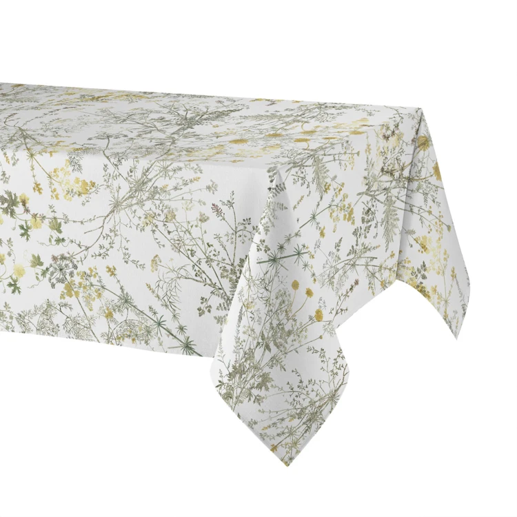 Nappe rectangulaire en polycoton enduit anti-tache motif herbes