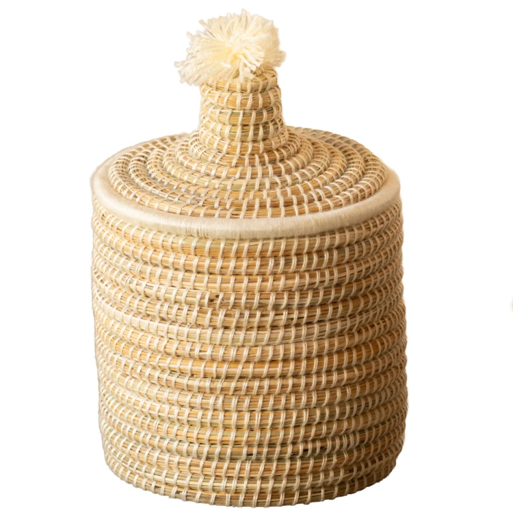 Panier avec couvercle laine