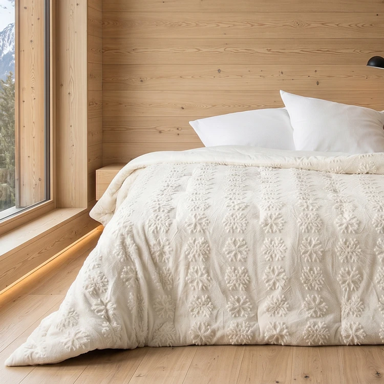 Jeté de lit moelleux à motifs flocons en relief