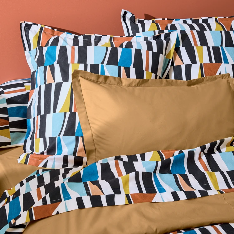 Housse de couette coton géométrique réversible uni