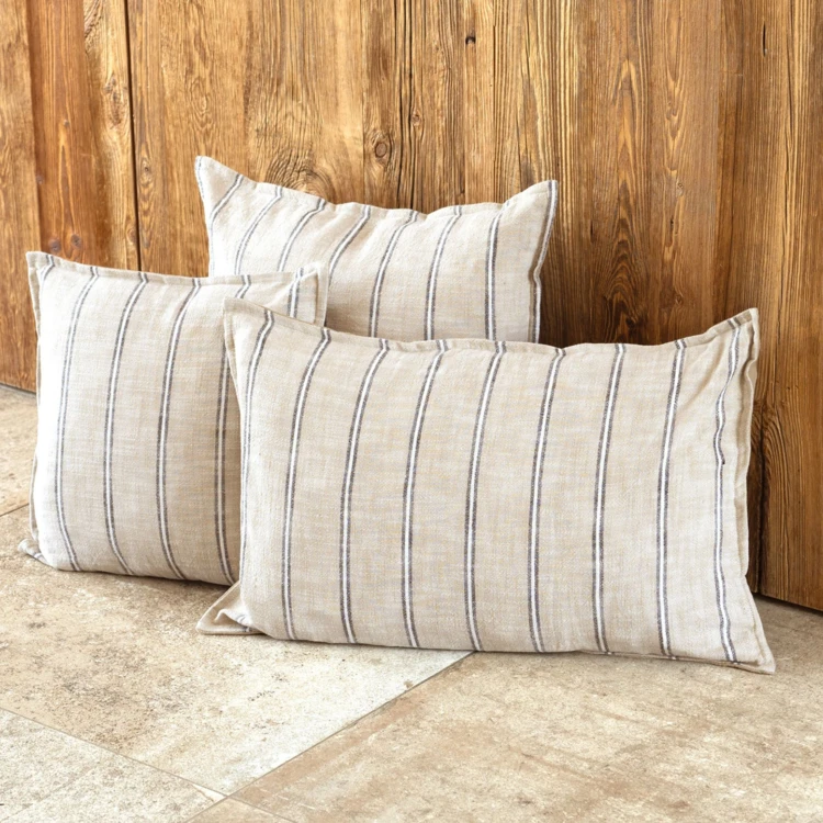 Housse de coussin 100% coton rayures rustiques LOURMARIN
