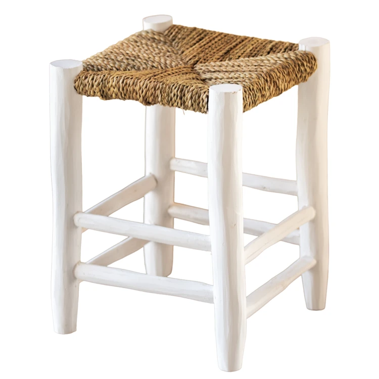 Tabouret Marocain blanc en bois