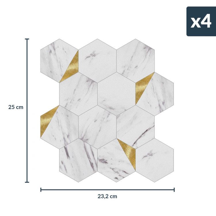 Crédence adhésive murale 3D effet carrelage hexagonal 4 pièces