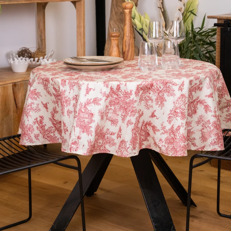 Nappe ronde toile de Jouy plastifiée