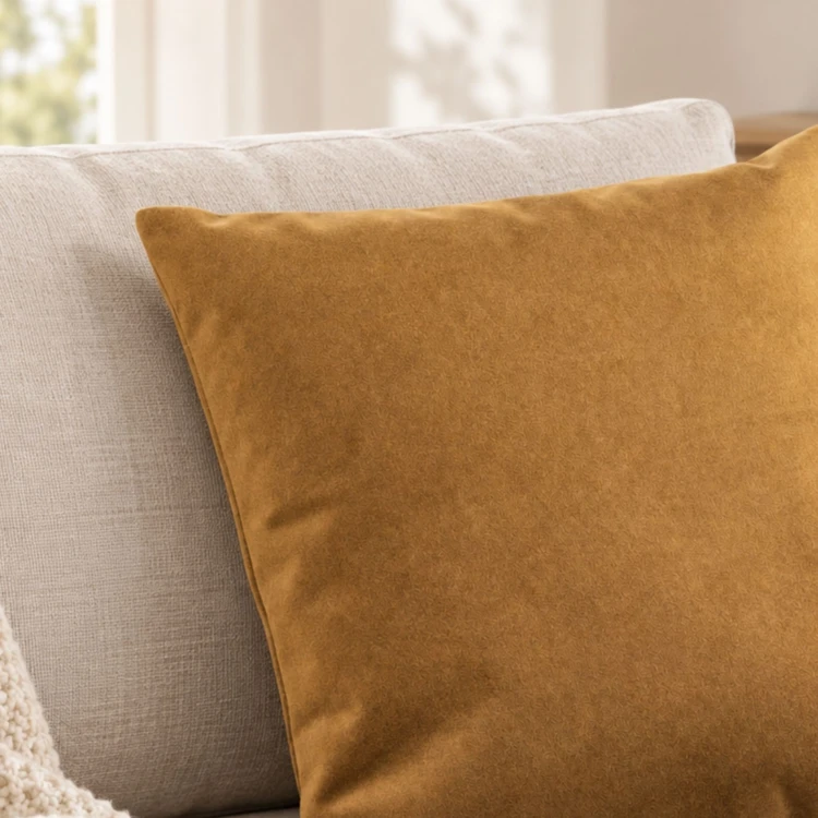 Coussin velours effet peau de pêche