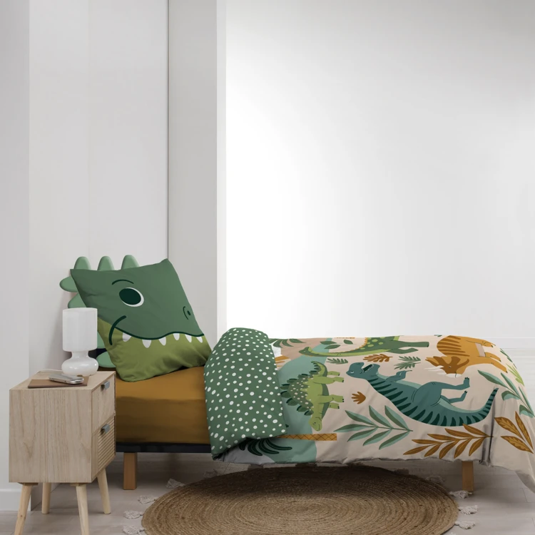 2-teiliges Kinderbettwäscheset aus 100 % Baumwolle mit Dinosaurier-Motiv: Bettbezug + Kissenbezug