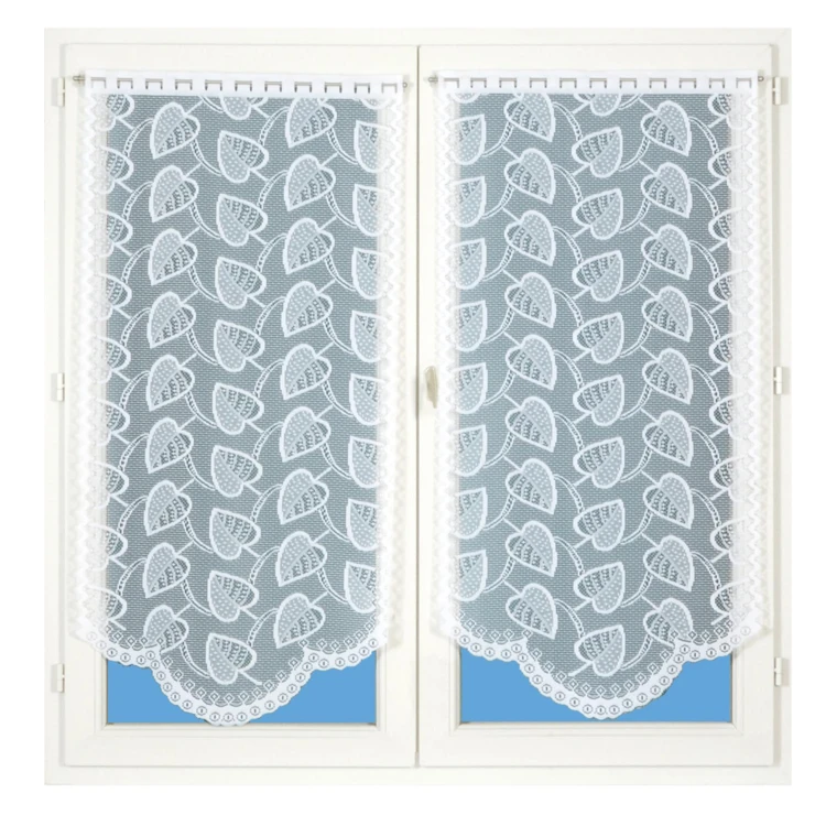 Paire de vitrages dentelle base arrondie feuilles
