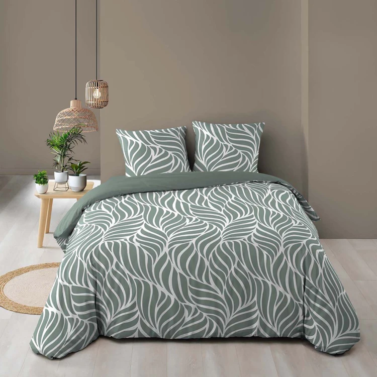 Juego de cama de 3 piezas en algodón con diseño de hojas + fundas de almohada