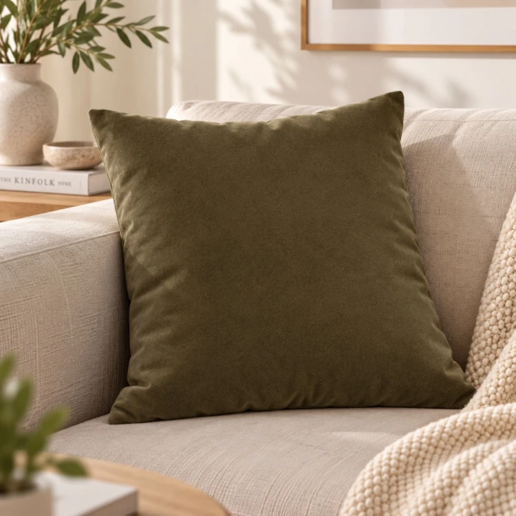 Coussin velours effet peau de pêche