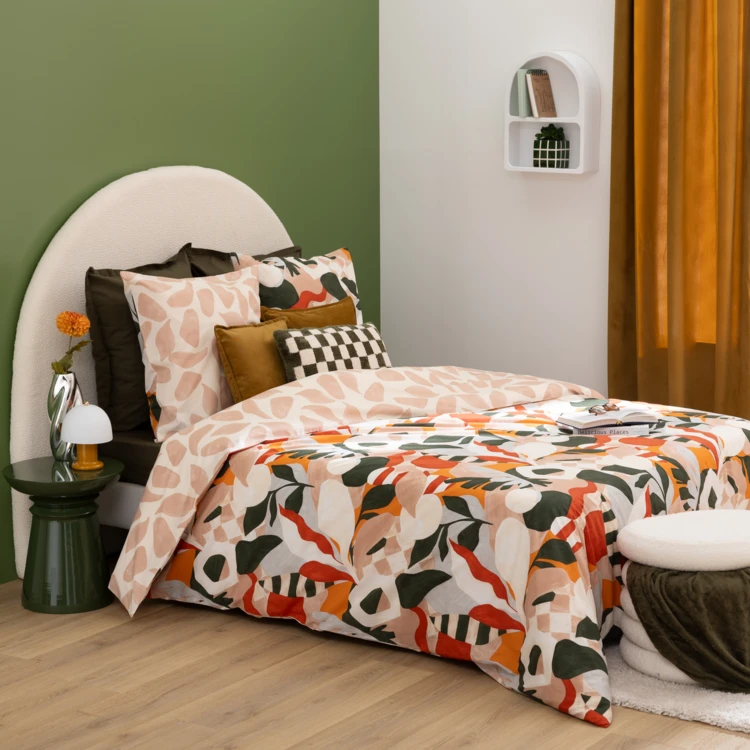 Juego de cama reversible de algodón con estampado vegetal