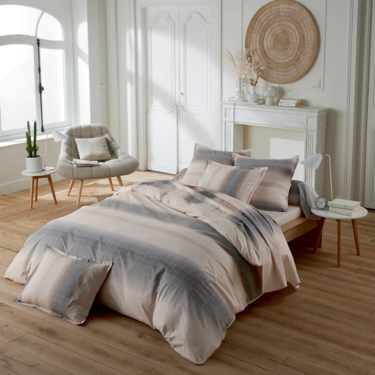 Housse de couette en percale de coton dégradé rayé
